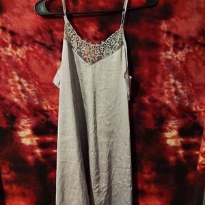 Elegant Light Blue Lace Trim Slip Dress